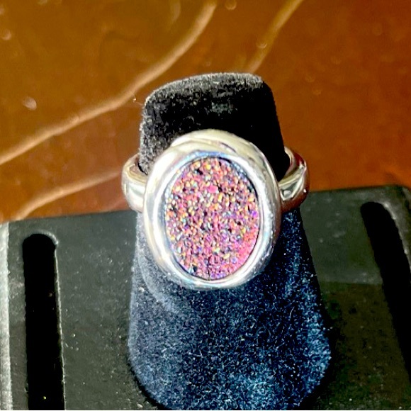 Lia Sophia Oval Ring Ablaze Purple Resin Druzy Sz 7 - Picture 1 of 6
